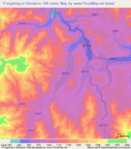 P'ungdong-ni,North Korea Elevation Map