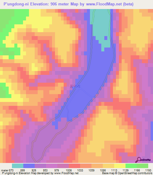 P'ungdong-ni,North Korea Elevation Map