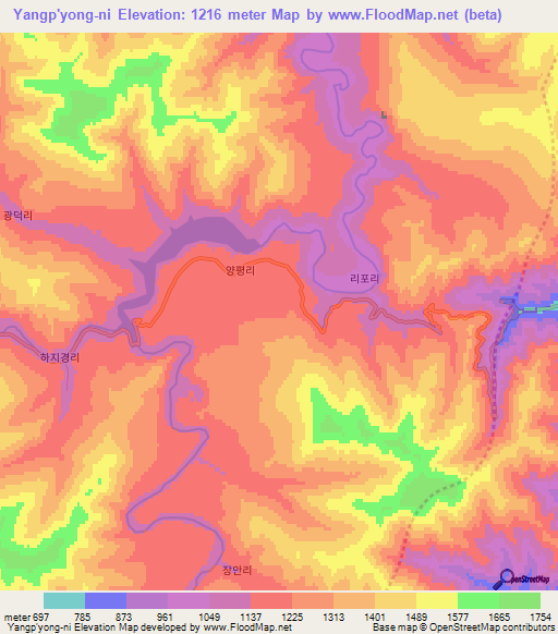 Yangp'yong-ni,North Korea Elevation Map