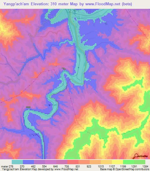 Yangp'ach'am,North Korea Elevation Map