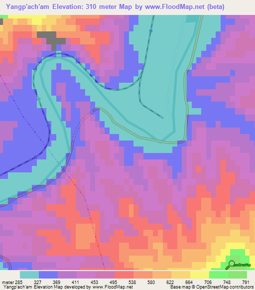Yangp'ach'am,North Korea Elevation Map