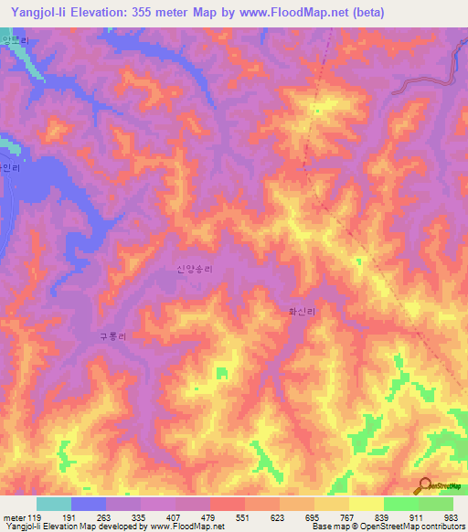 Yangjol-li,North Korea Elevation Map