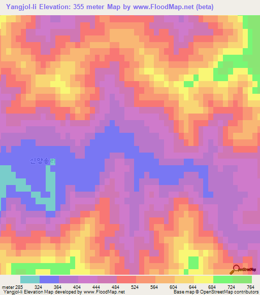 Yangjol-li,North Korea Elevation Map