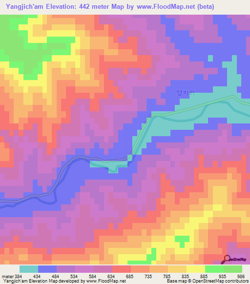 Yangjich'am,North Korea Elevation Map
