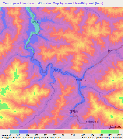 Yanggye-ri,North Korea Elevation Map