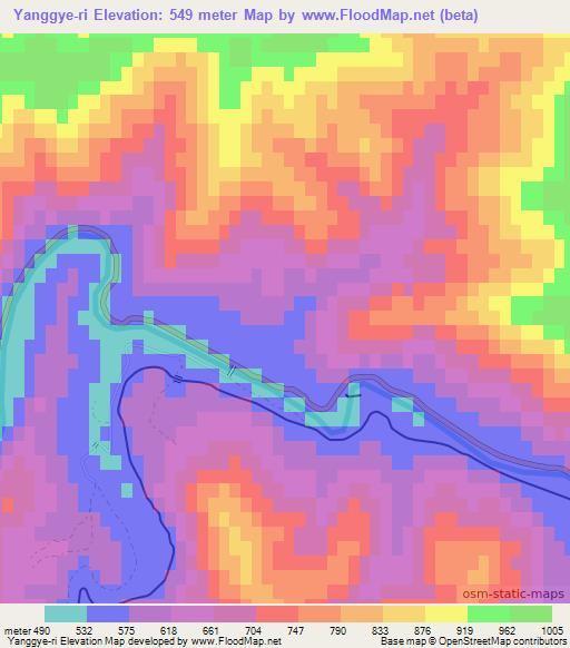 Yanggye-ri,North Korea Elevation Map