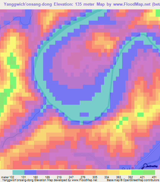 Yanggwich'onsang-dong,North Korea Elevation Map