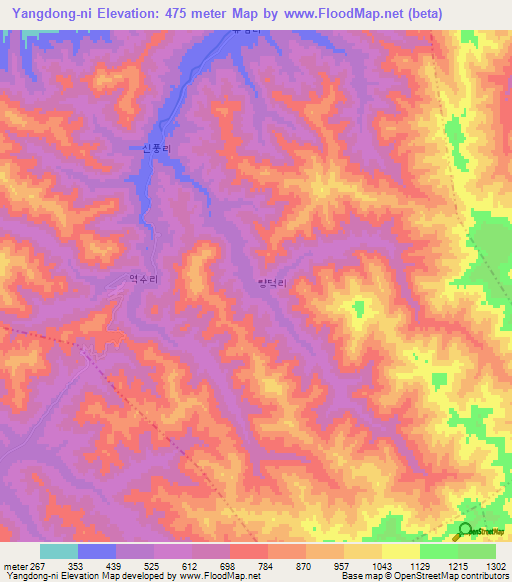Yangdong-ni,North Korea Elevation Map