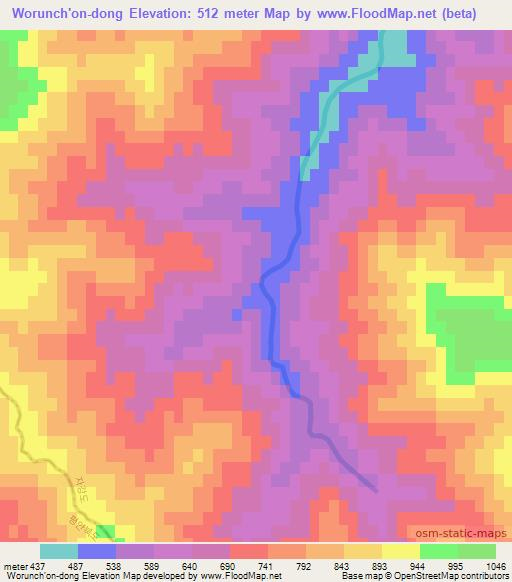 Worunch'on-dong,North Korea Elevation Map