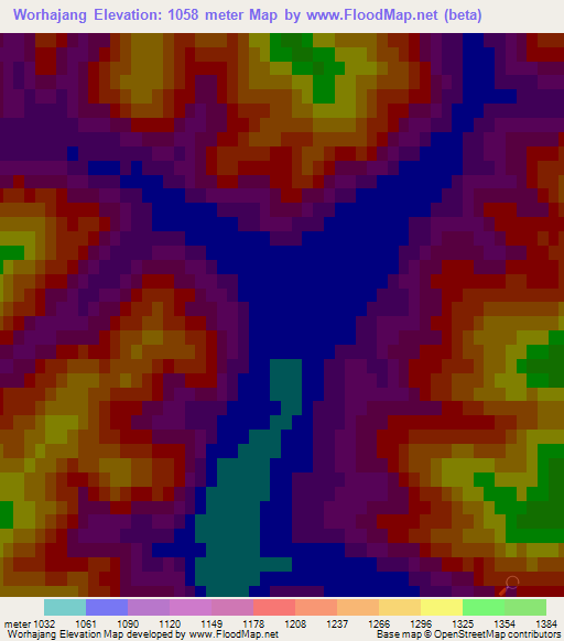 Worhajang,North Korea Elevation Map