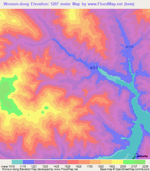 Wonsun-dong,North Korea Elevation Map