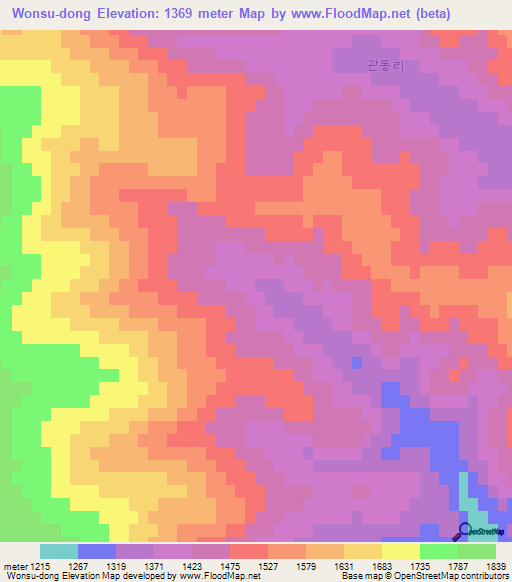 Wonsu-dong,North Korea Elevation Map