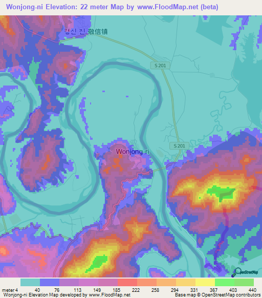 Wonjong-ni,North Korea Elevation Map