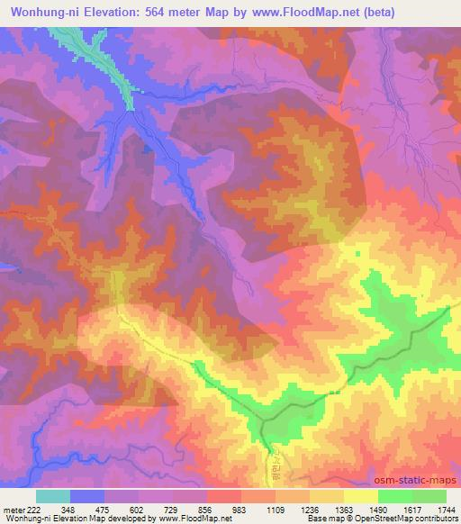 Wonhung-ni,North Korea Elevation Map