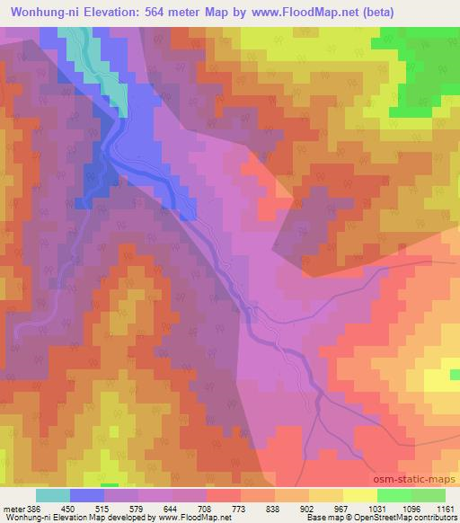 Wonhung-ni,North Korea Elevation Map