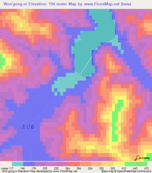 Won'gong-ni,North Korea Elevation Map
