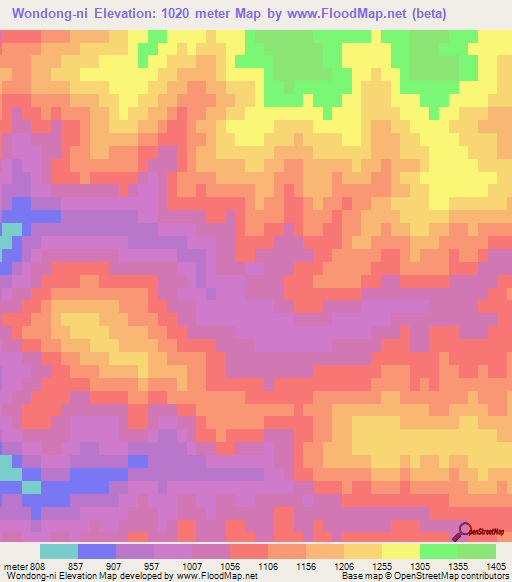 Wondong-ni,North Korea Elevation Map