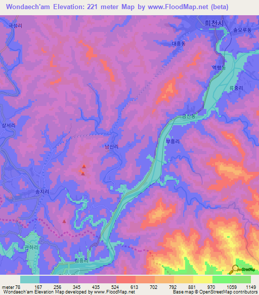 Wondaech'am,North Korea Elevation Map