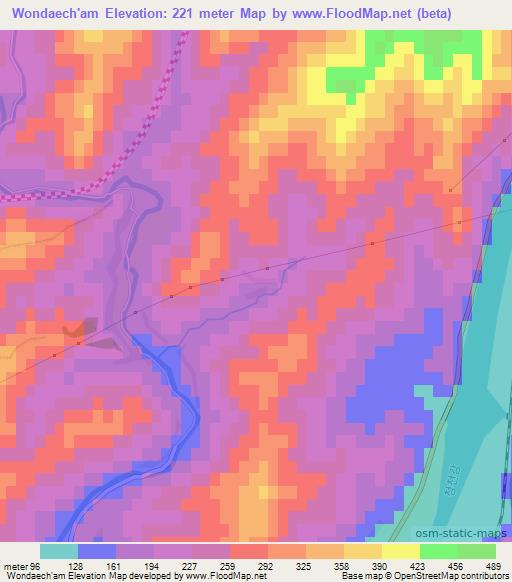 Wondaech'am,North Korea Elevation Map