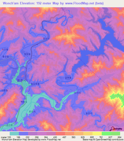 Wonch'am,North Korea Elevation Map
