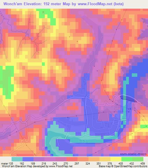 Wonch'am,North Korea Elevation Map
