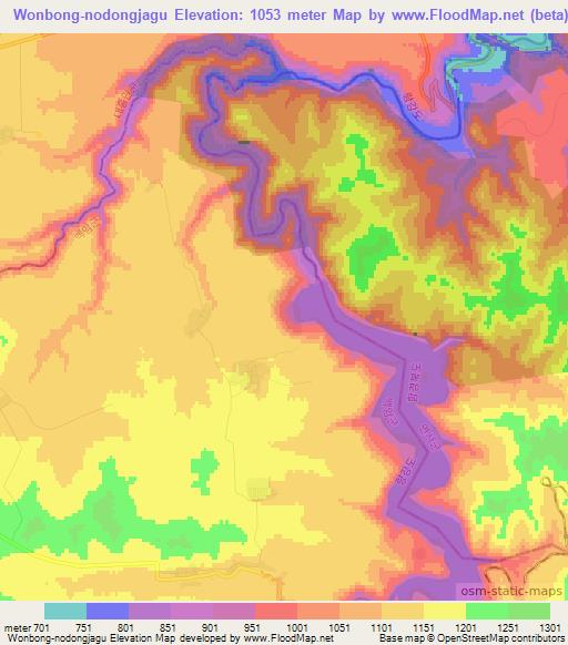 Wonbong-nodongjagu,North Korea Elevation Map