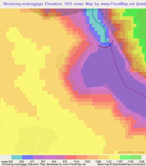 Wonbong-nodongjagu,North Korea Elevation Map