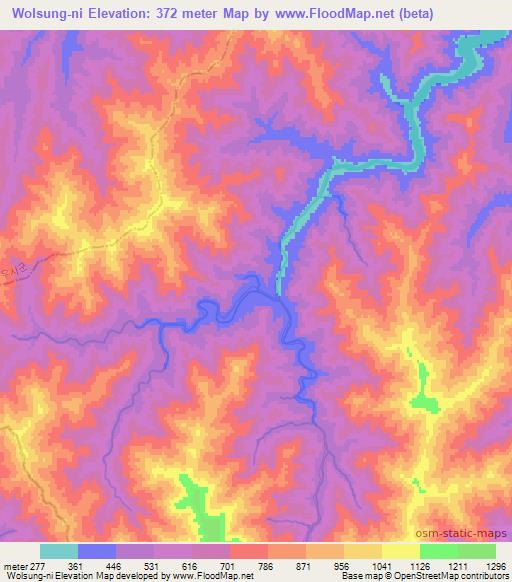 Wolsung-ni,North Korea Elevation Map