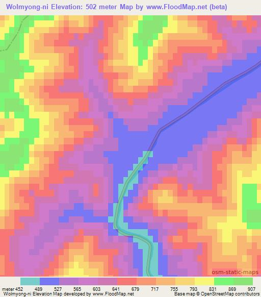 Wolmyong-ni,North Korea Elevation Map