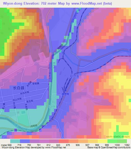 Wiyon-dong,North Korea Elevation Map