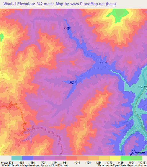 Waul-li,North Korea Elevation Map