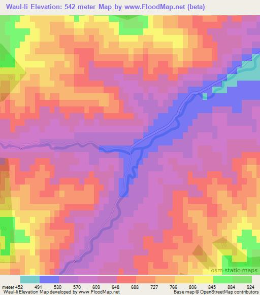 Waul-li,North Korea Elevation Map