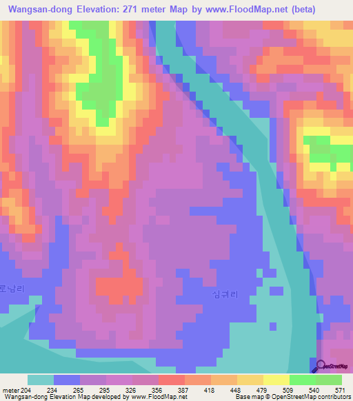 Wangsan-dong,North Korea Elevation Map
