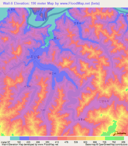 Wail-li,North Korea Elevation Map