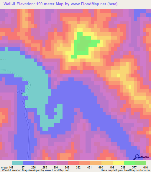 Wail-li,North Korea Elevation Map