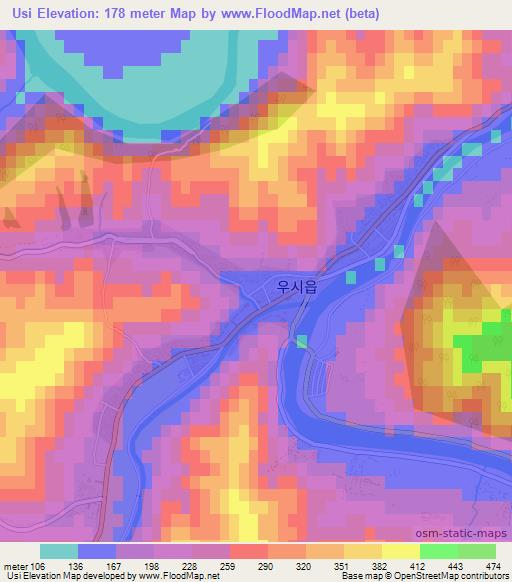 Usi,North Korea Elevation Map