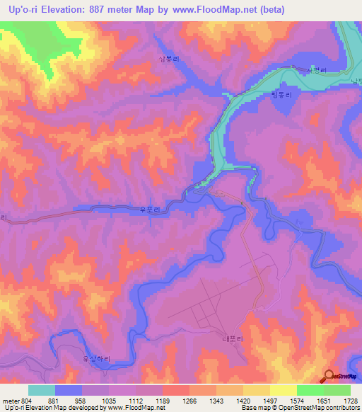 Up'o-ri,North Korea Elevation Map