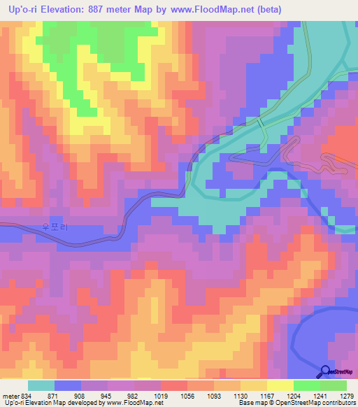 Up'o-ri,North Korea Elevation Map