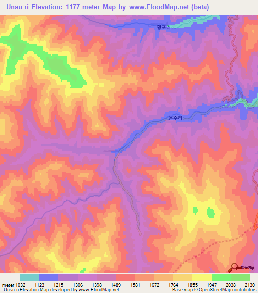Unsu-ri,North Korea Elevation Map