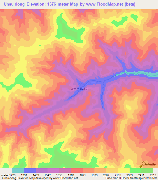 Unsu-dong,North Korea Elevation Map