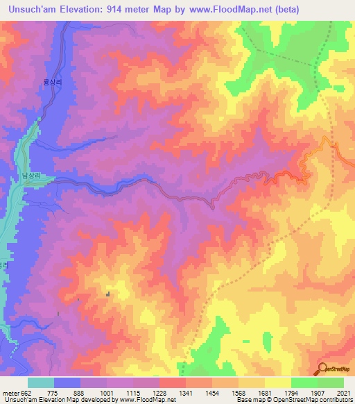 Unsuch'am,North Korea Elevation Map