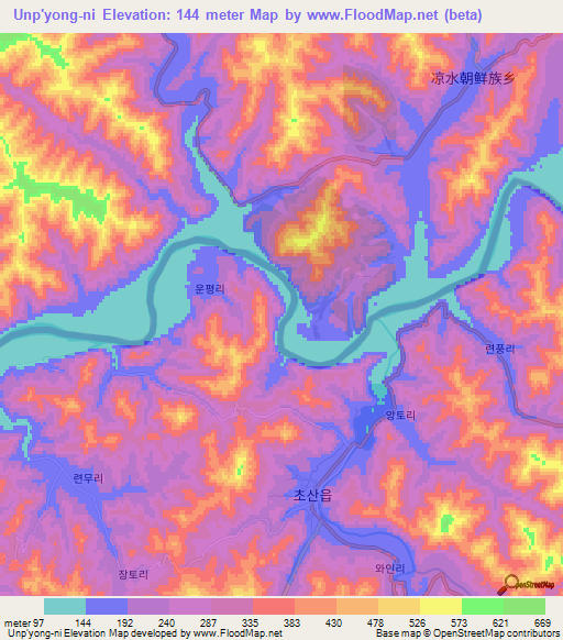 Unp'yong-ni,North Korea Elevation Map