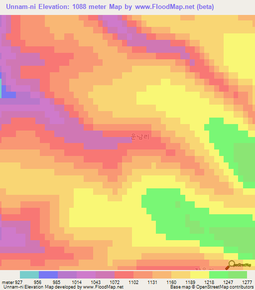 Unnam-ni,North Korea Elevation Map