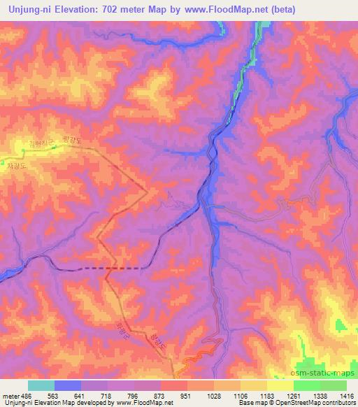 Unjung-ni,North Korea Elevation Map