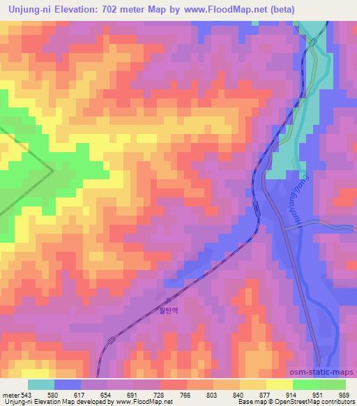 Unjung-ni,North Korea Elevation Map