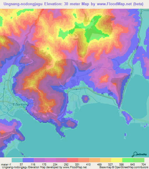 Ungsang-nodongjagu,North Korea Elevation Map