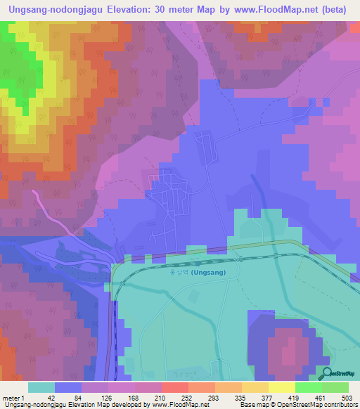 Ungsang-nodongjagu,North Korea Elevation Map
