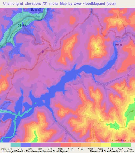 Unch'ong-ni,North Korea Elevation Map