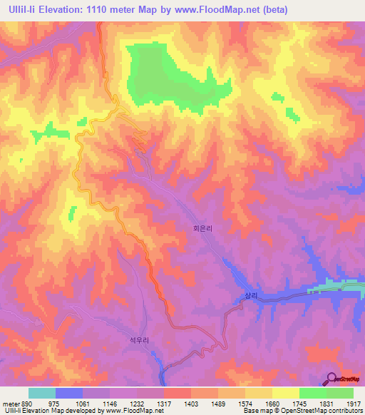 Ullil-li,North Korea Elevation Map