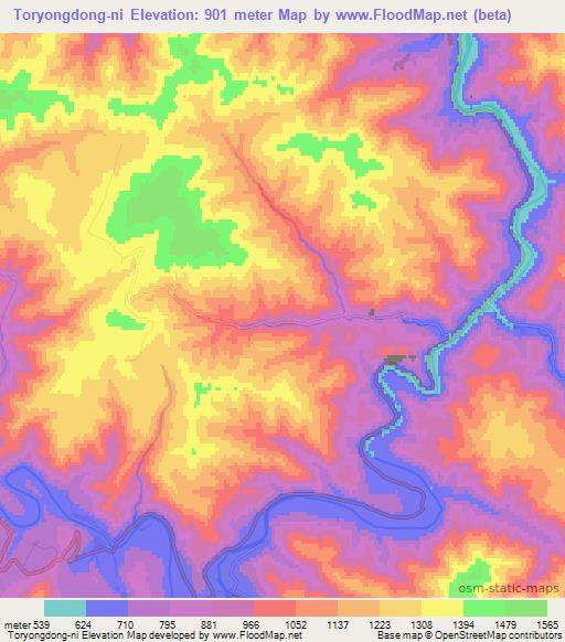 Toryongdong-ni,North Korea Elevation Map